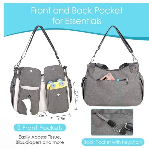 Conway Diaper Bag Travel Baby Bag Waterproof Insulated Gray Tote - Picture 14 of 15